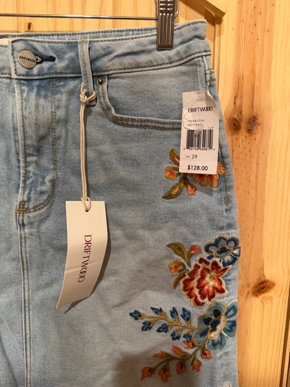 DRIFTWOOD Light Blue Denim Mini Skirt with Multicolor Floral Embroidery - Picture 3 of 6